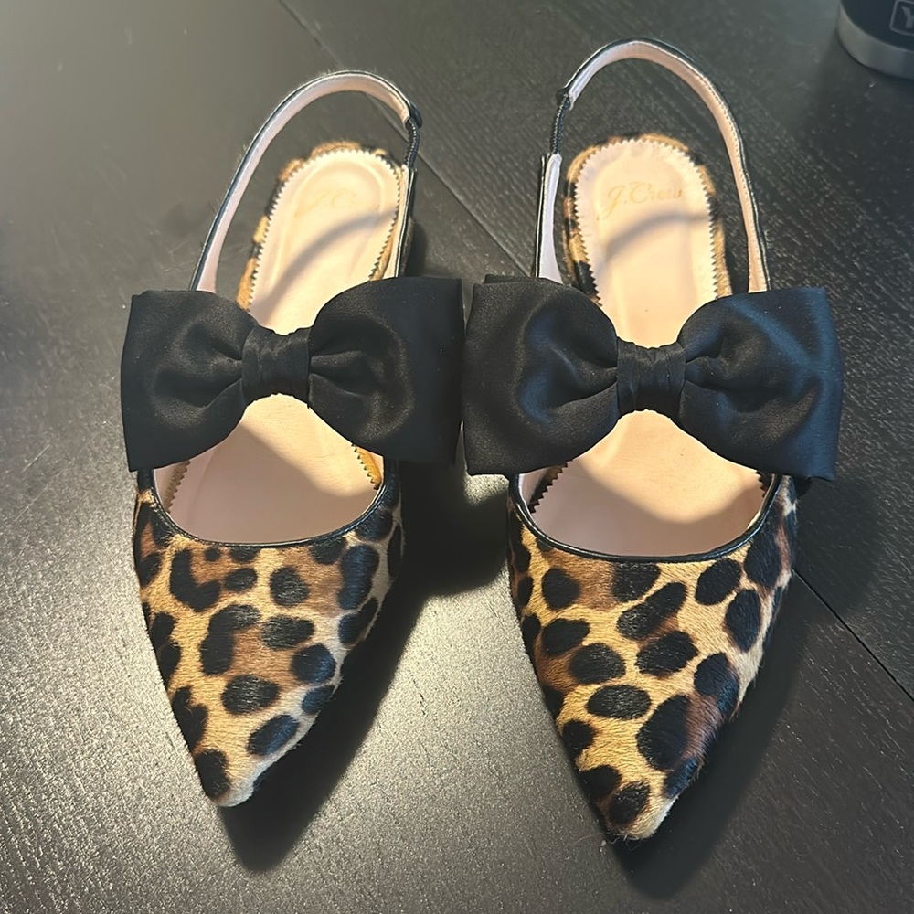 J. Crew Leopard Bow Slingback Flats Size 8